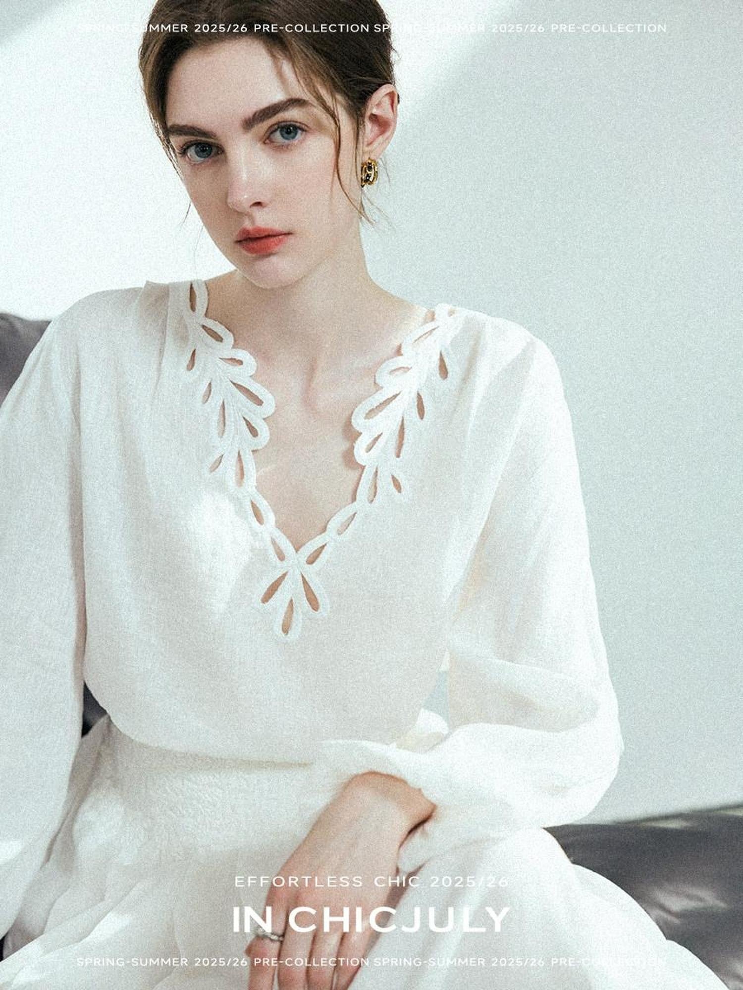 chicjuly Provencal 3d Embroidered V-neck Women's Linen Sun Protection Top & Shorts Sets