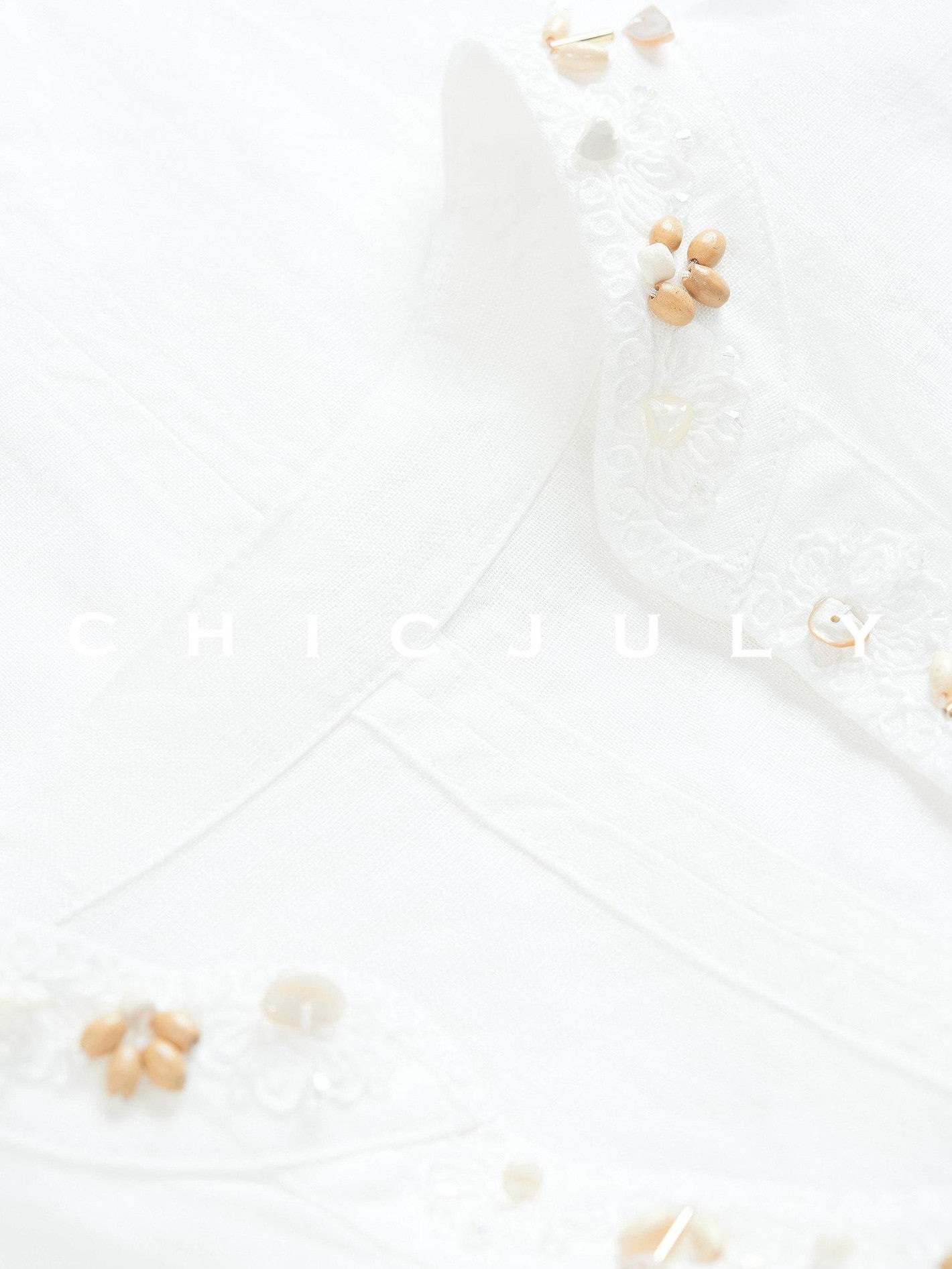 chicjuly Provence Heavy Coin Bead Embroidery V-neck Women's Linen Top & Shorts Sets