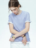 chicjuly Purple Shimmer Textured Metallic Knit Women's Lyocell Short Sleeve T-shirts