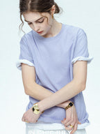 chicjuly Purple Shimmer Textured Metallic Knit Women's Lyocell Short Sleeve T-shirts