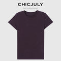 chicjuly Raspberry Minimal Straight Round Neck Women's Cotton Linen Short Sleeve T-shirts 790177880928