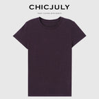 chicjuly Raspberry Minimal Straight Round Neck Women's Cotton Linen Short Sleeve T-shirts 790177880928