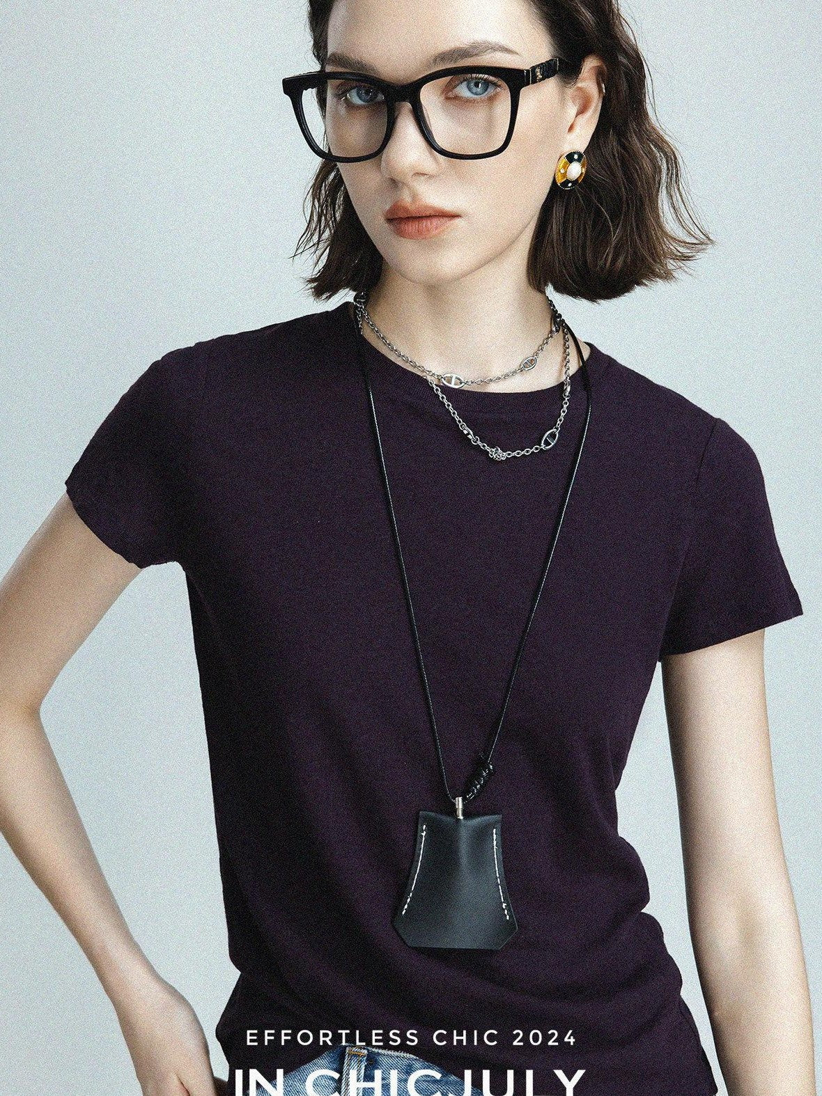 chicjuly Raspberry Minimal Straight Round Neck Women's Cotton Linen Short Sleeve T-shirts