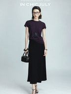 chicjuly Raspberry Minimal Straight Round Neck Women's Cotton Linen Short Sleeve T-shirts