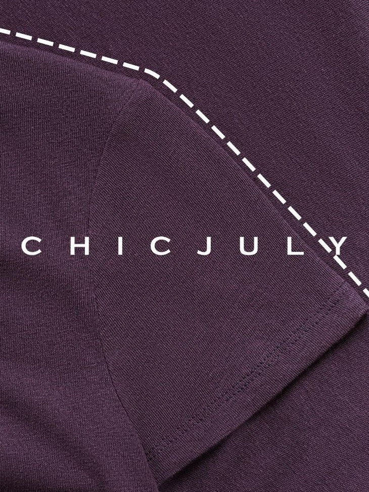 chicjuly Raspberry Minimal Straight Round Neck Women's Cotton Linen Short Sleeve T-shirts