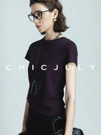 chicjuly Raspberry Minimal Straight Round Neck Women's Cotton Linen Short Sleeve T-shirts
