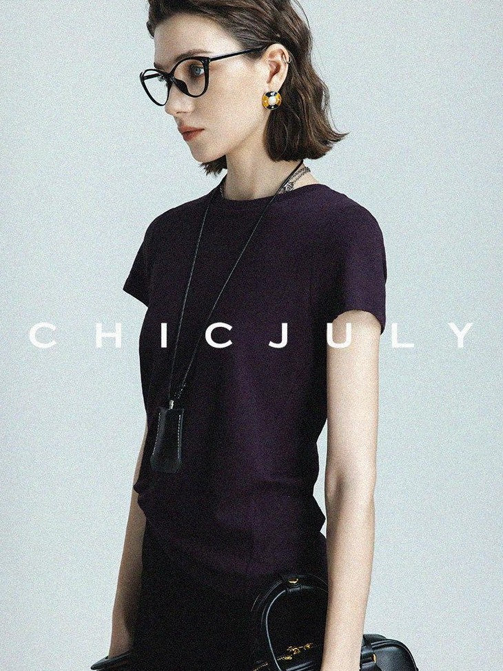 chicjuly Raspberry Minimal Straight Round Neck Women's Cotton Linen Short Sleeve T-shirts