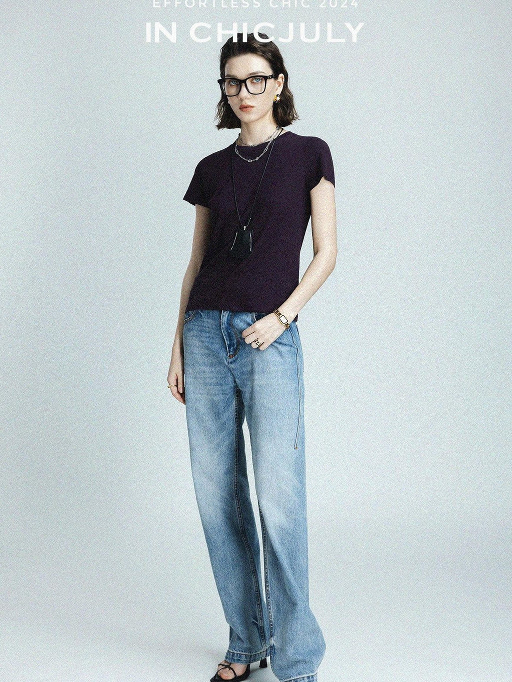 chicjuly Raspberry Minimal Straight Round Neck Women's Cotton Linen Short Sleeve T-shirts