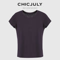 chicjuly Raspberry Solid Knit Crewneck Slim Women's Cotton Linen Short Sleeve T-shirts 884615774368