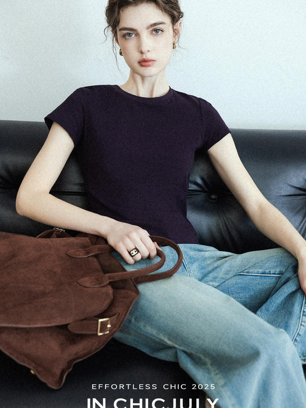 chicjuly Raspberry Solid Knit Crewneck Slim Women's Cotton Linen Short Sleeve T-shirts