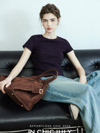 chicjuly Raspberry Solid Knit Crewneck Slim Women's Cotton Linen Short Sleeve T-shirts