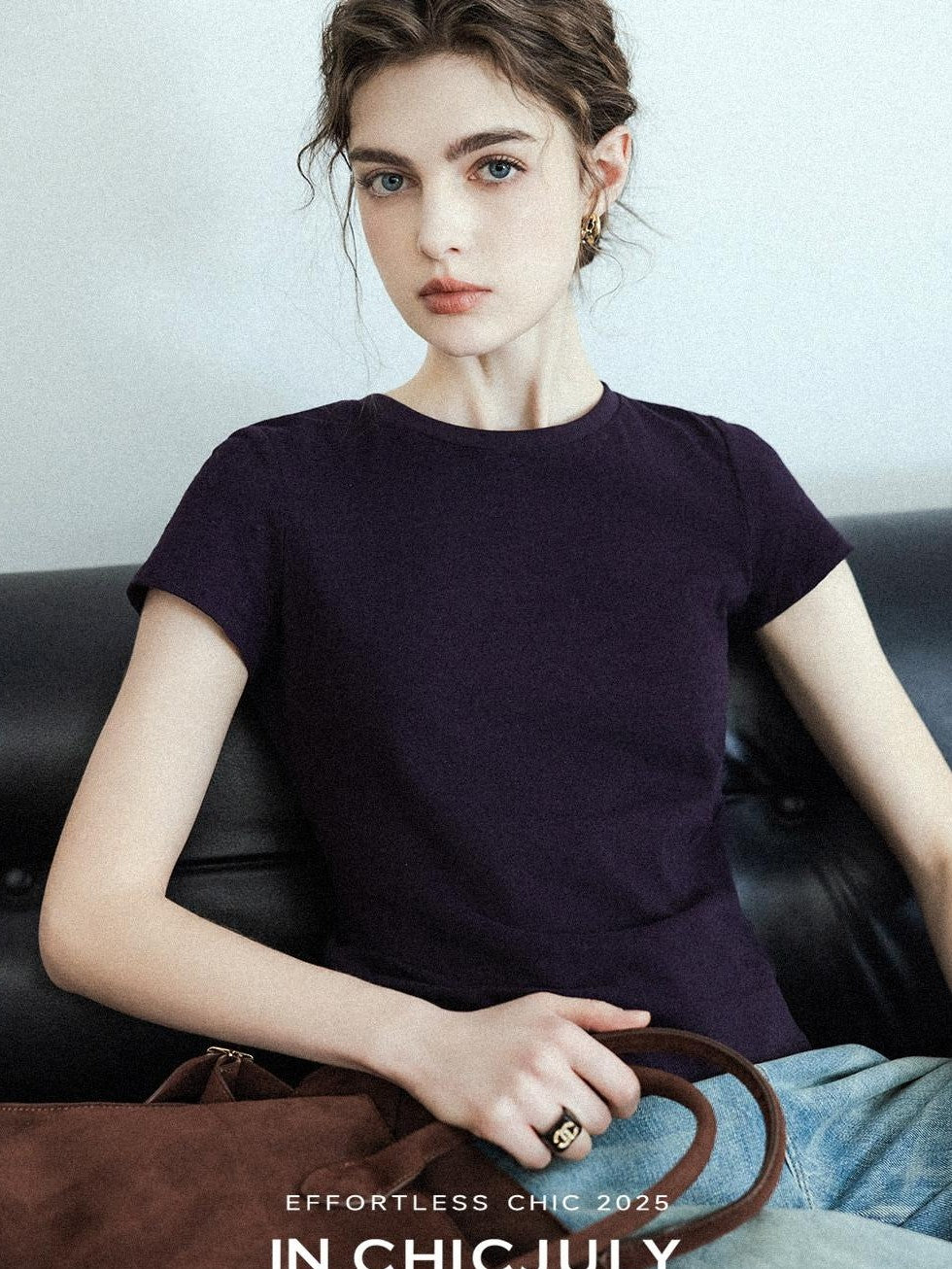 chicjuly Raspberry Solid Knit Crewneck Slim Women's Cotton Linen Short Sleeve T-shirts