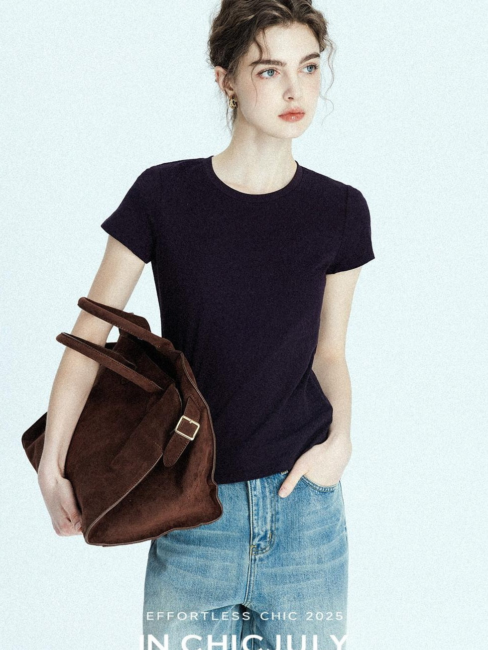 chicjuly Raspberry Solid Knit Crewneck Slim Women's Cotton Linen Short Sleeve T-shirts