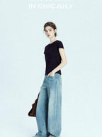 chicjuly Raspberry Solid Knit Crewneck Slim Women's Cotton Linen Short Sleeve T-shirts