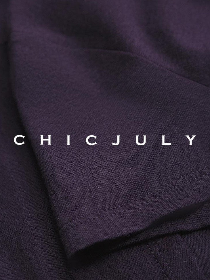 chicjuly Raspberry Solid Knit Crewneck Slim Women's Cotton Linen Short Sleeve T-shirts