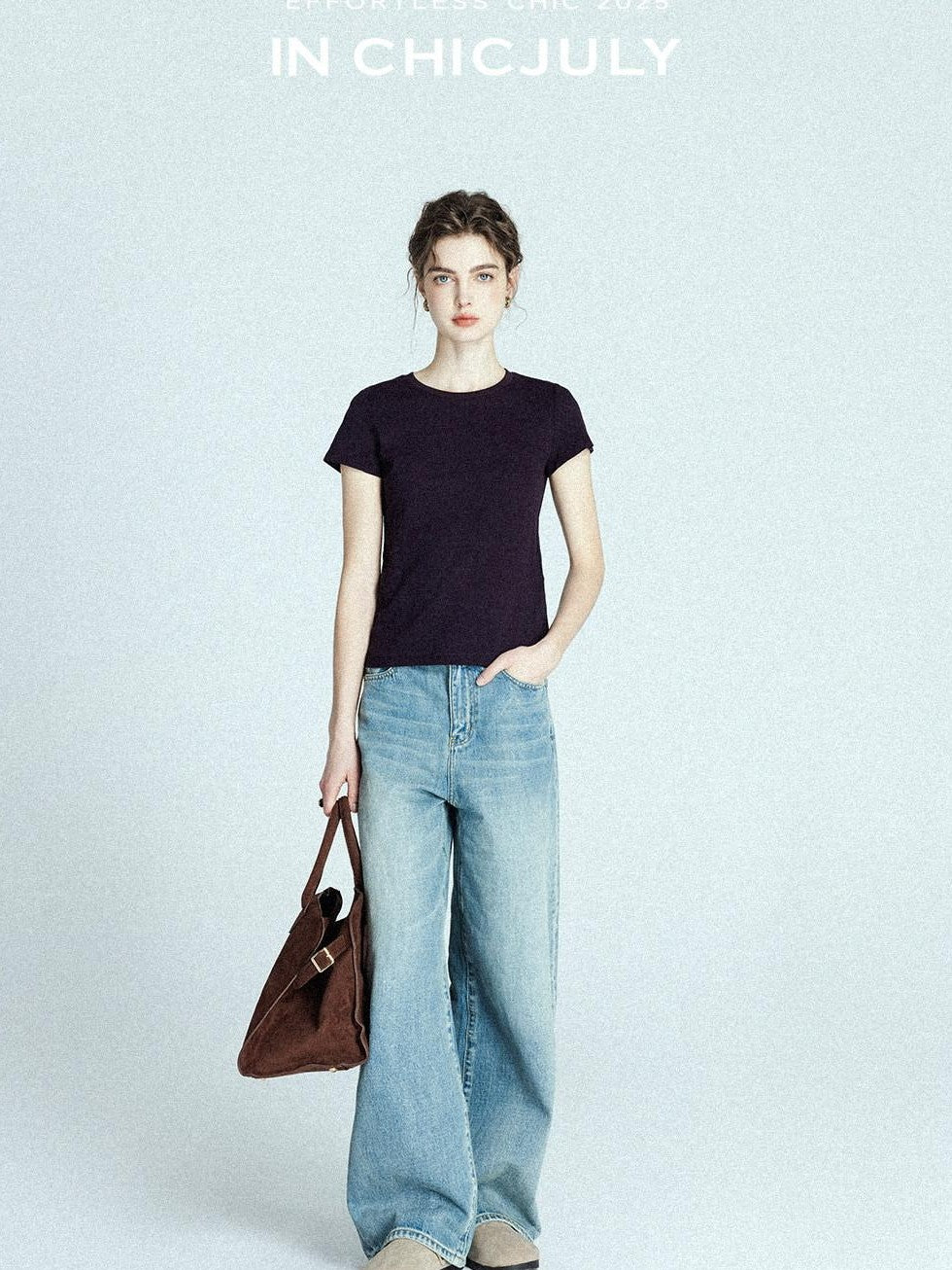 chicjuly Raspberry Solid Knit Crewneck Slim Women's Cotton Linen Short Sleeve T-shirts