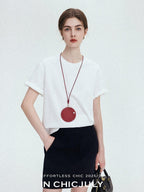 chicjuly Relaxed Hand Rolled Hem 3d Round Neck Women's Cotton Short Sleeve T-shirts