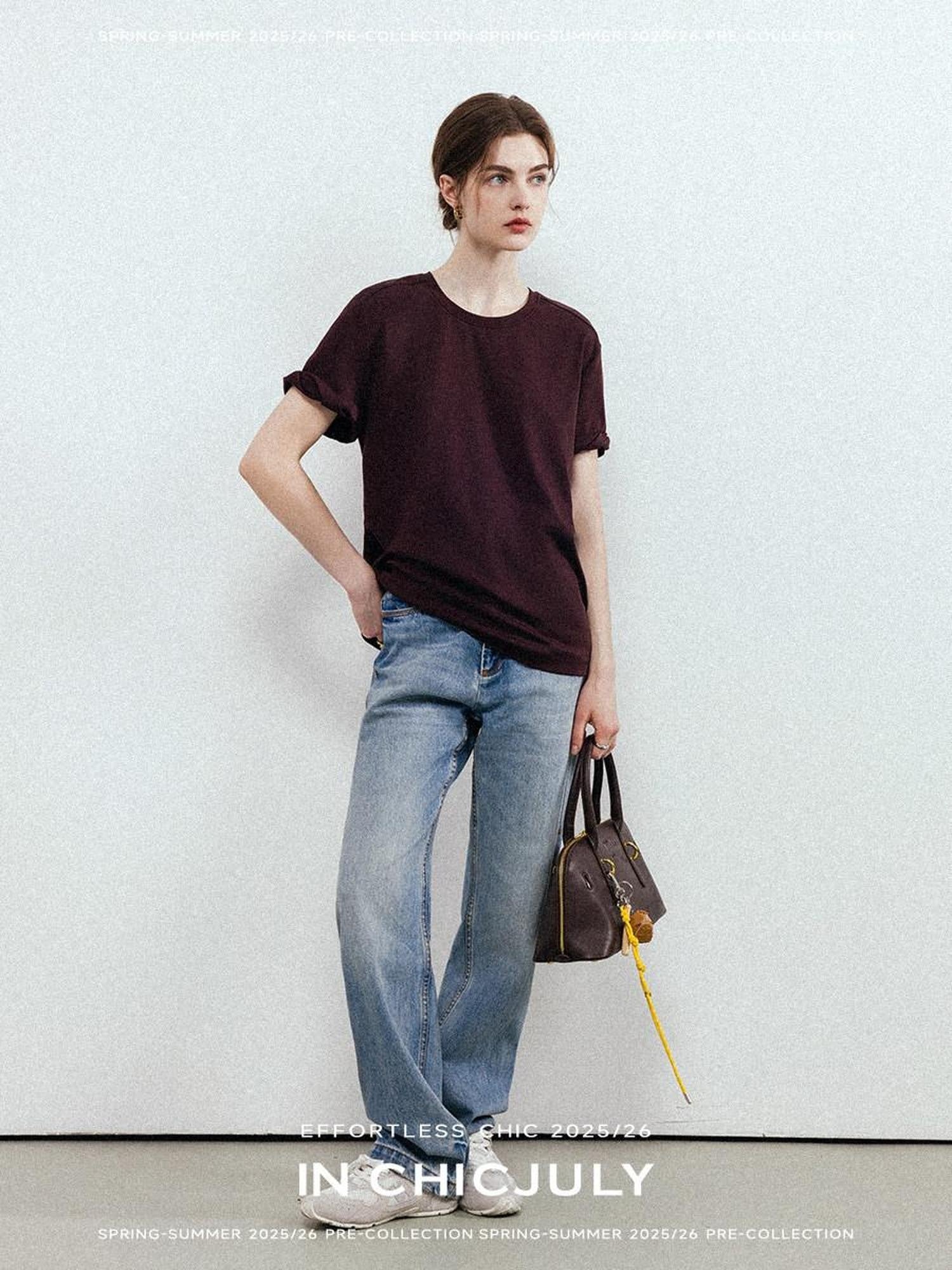 chicjuly Relaxed Hand Rolled Hem 3d Round Neck Women's Cotton Short Sleeve T-shirts