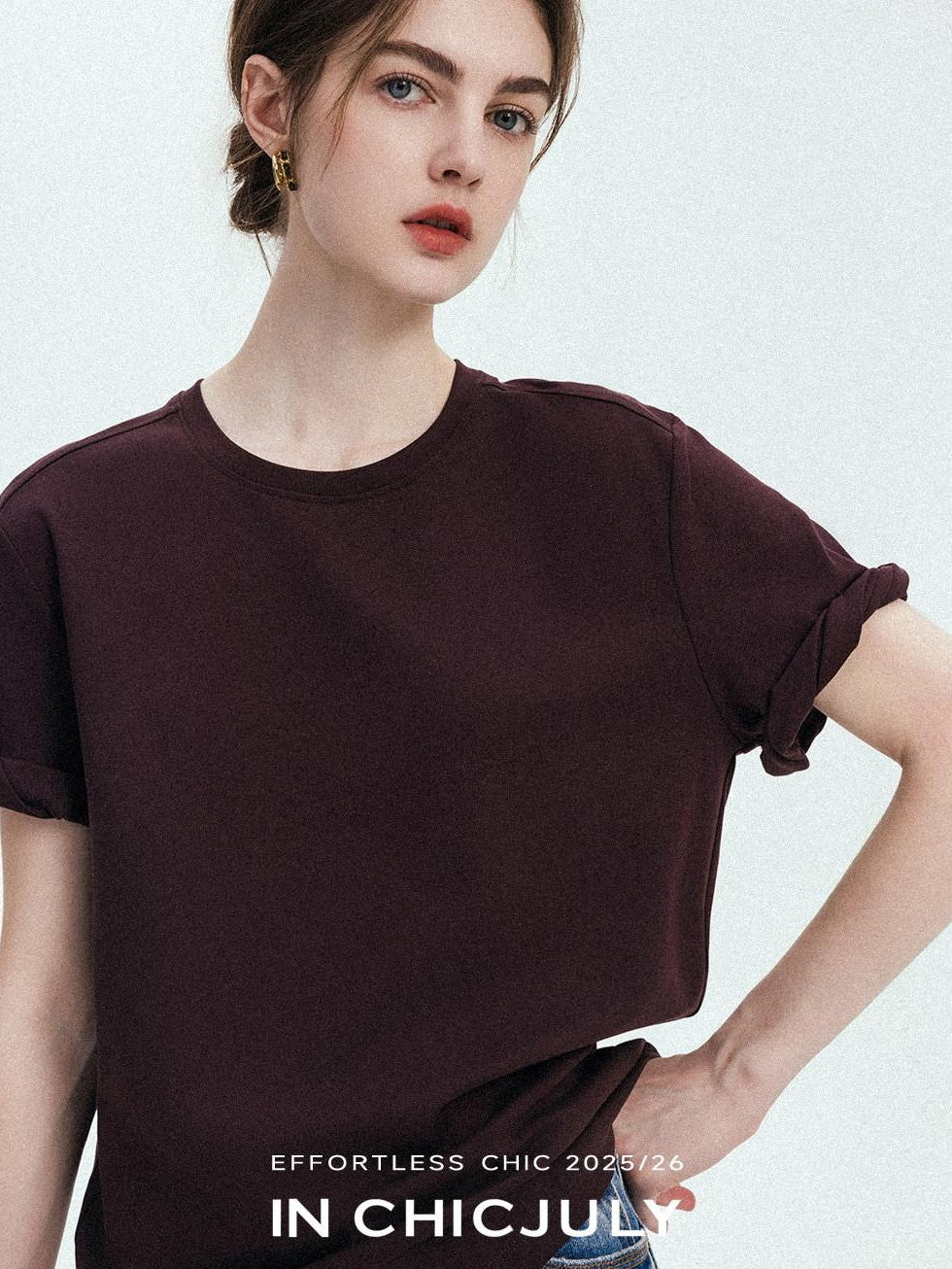 chicjuly Relaxed Hand Rolled Hem 3d Round Neck Women's Cotton Short Sleeve T-shirts