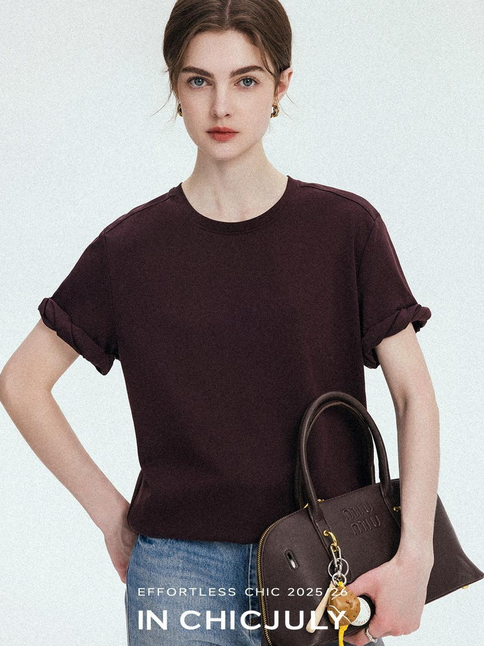 chicjuly Relaxed Hand Rolled Hem 3d Round Neck Women's Cotton Short Sleeve T-shirts