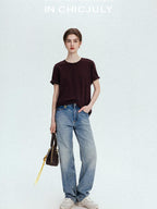 chicjuly Relaxed Hand Rolled Hem 3d Round Neck Women's Cotton Short Sleeve T-shirts