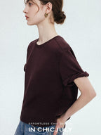 chicjuly Relaxed Hand Rolled Hem 3d Round Neck Women's Cotton Short Sleeve T-shirts