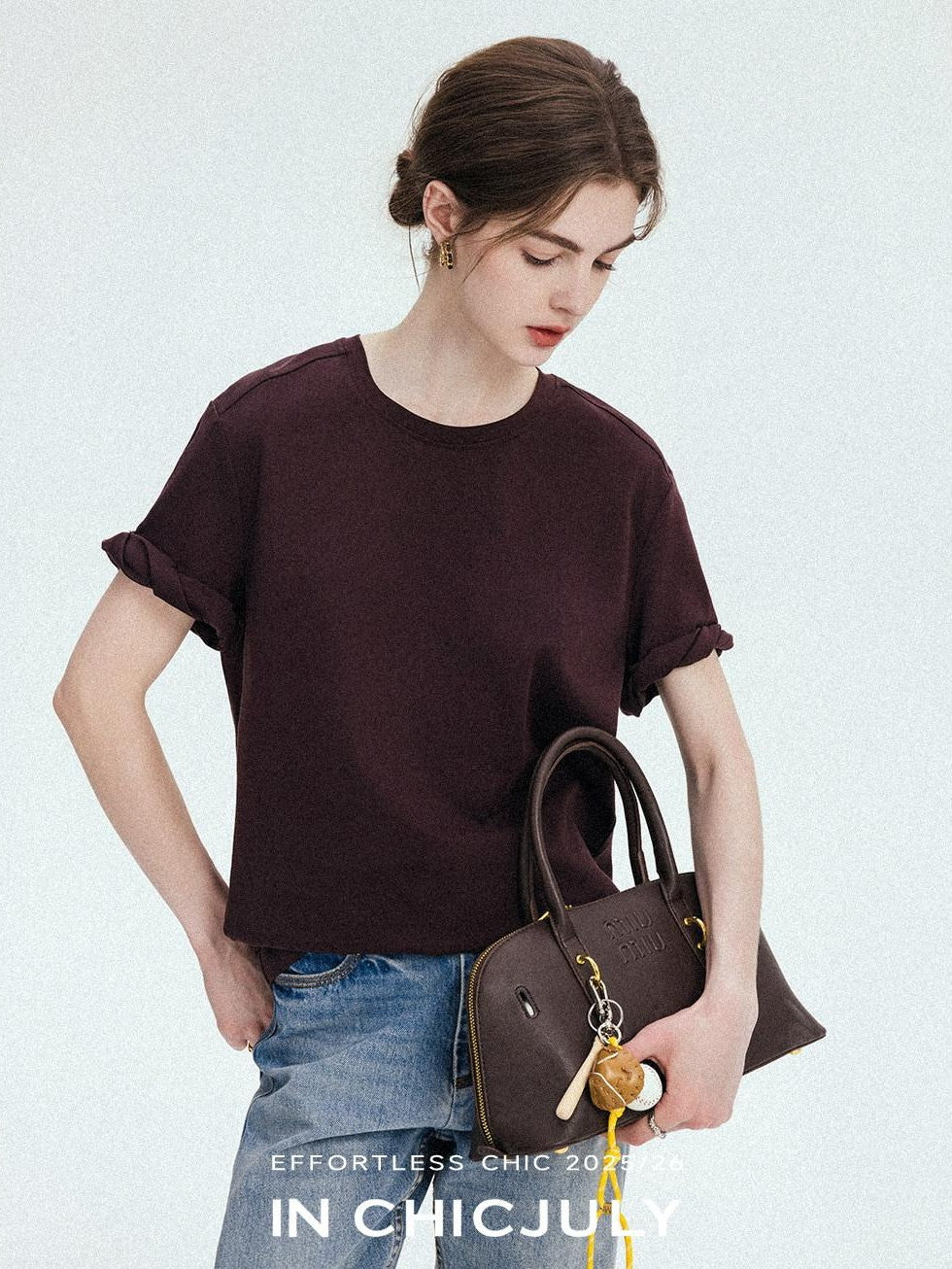 chicjuly Relaxed Hand Rolled Hem 3d Round Neck Women's Cotton Short Sleeve T-shirts