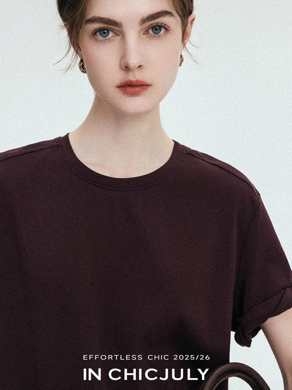 chicjuly Relaxed Hand Rolled Hem 3d Round Neck Women's Cotton Short Sleeve T-shirts