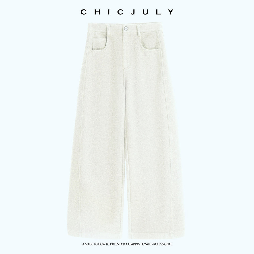 chicjuly Relaxed Minimalist Curved Slimming Women's Wool High Waist Wide-leg Pants 999460140274