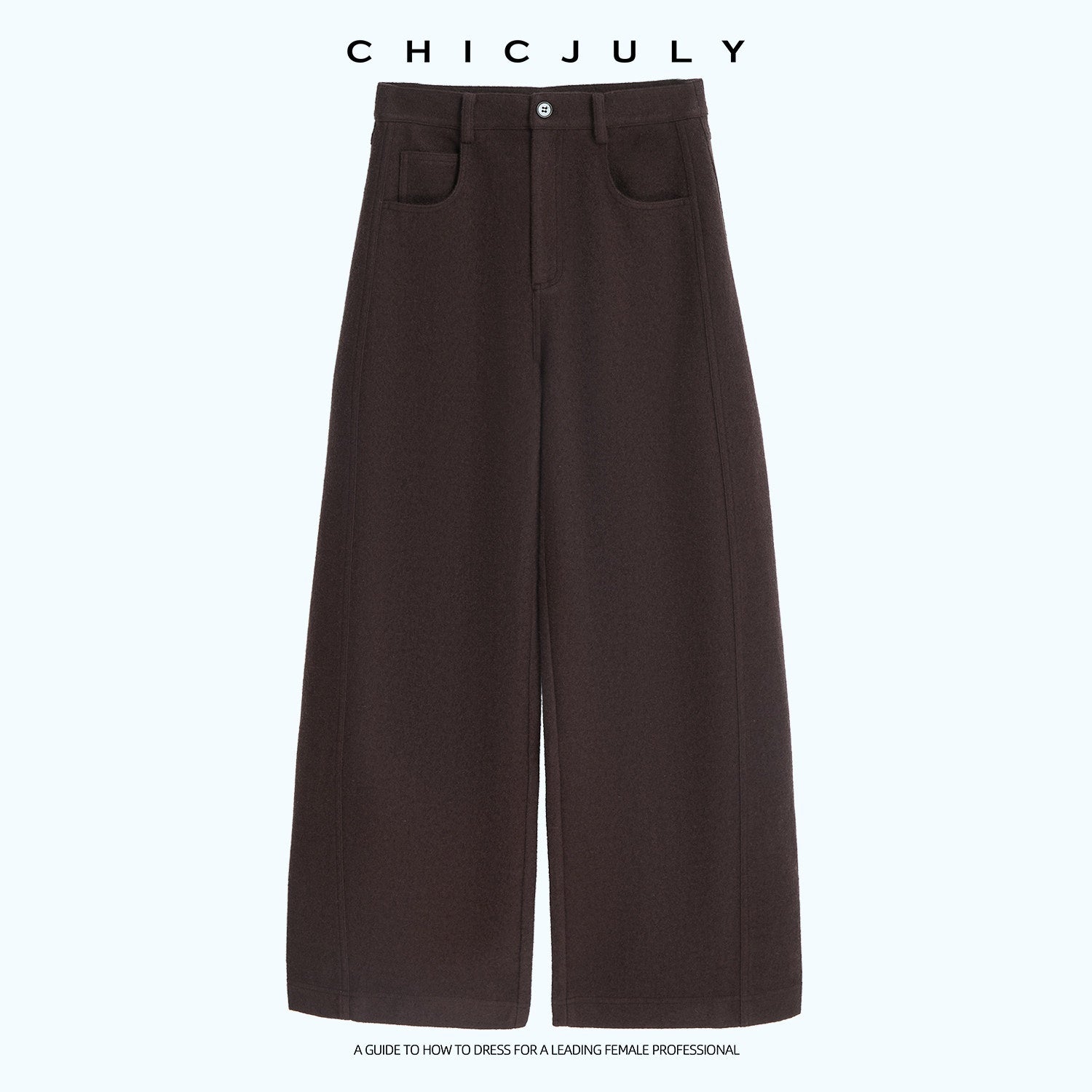 chicjuly Relaxed Minimalist Curved Slimming Women's Wool High Waist Wide-leg Pants 999460140274