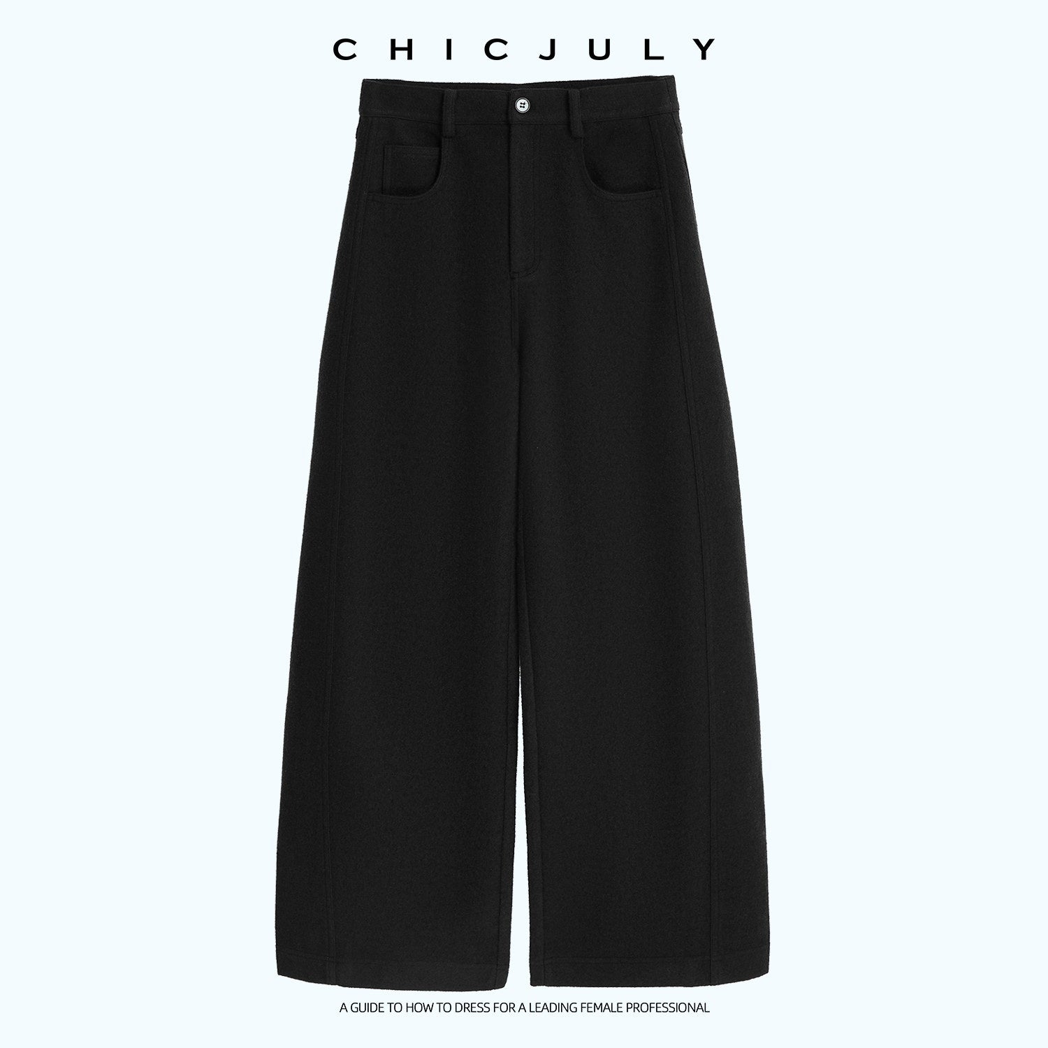 chicjuly Relaxed Minimalist Curved Slimming Women's Wool High Waist Wide-leg Pants 999460140274