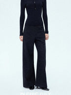 chicjuly Relaxed Minimalist Curved Slimming Women's Wool High Waist Wide-leg Pants