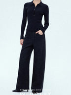 chicjuly Relaxed Minimalist Curved Slimming Women's Wool High Waist Wide-leg Pants