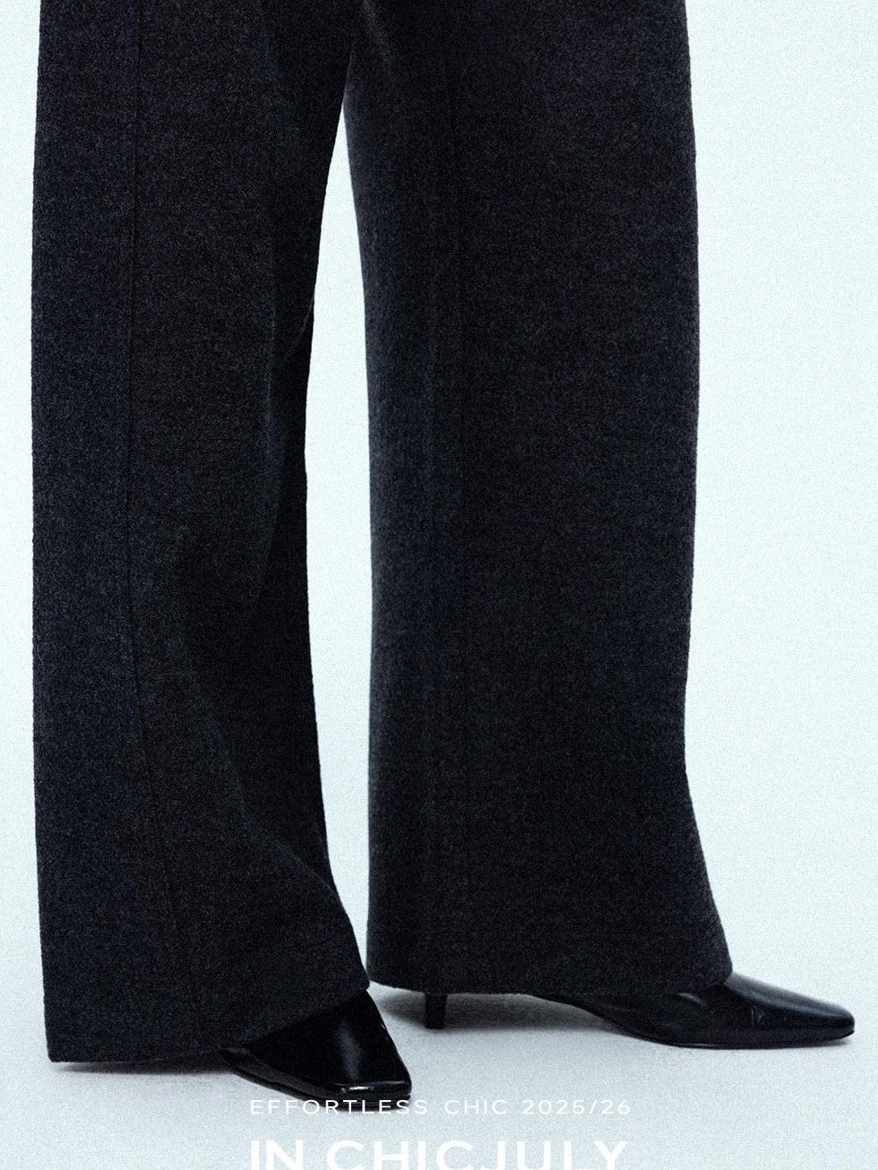 chicjuly Relaxed Minimalist Curved Slimming Women's Wool High Waist Wide-leg Pants