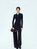 chicjuly Relaxed Minimalist Curved Slimming Women's Wool High Waist Wide-leg Pants