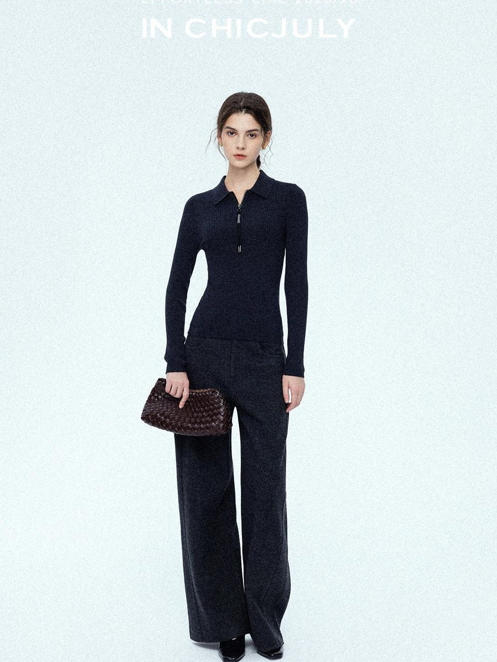 chicjuly Relaxed Minimalist Curved Slimming Women's Wool High Waist Wide-leg Pants