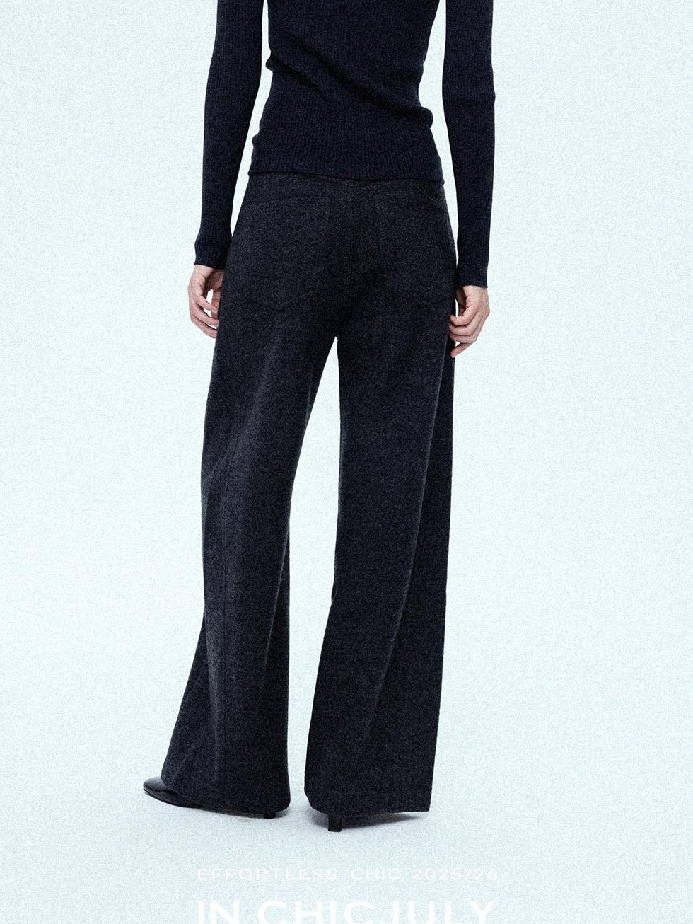 chicjuly Relaxed Minimalist Curved Slimming Women's Wool High Waist Wide-leg Pants