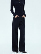 chicjuly Relaxed Minimalist Curved Slimming Women's Wool High Waist Wide-leg Pants