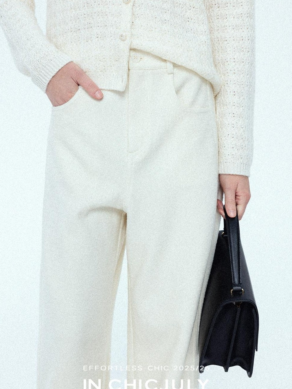 chicjuly Relaxed Minimalist Curved Slimming Women's Wool High Waist Wide-leg Pants
