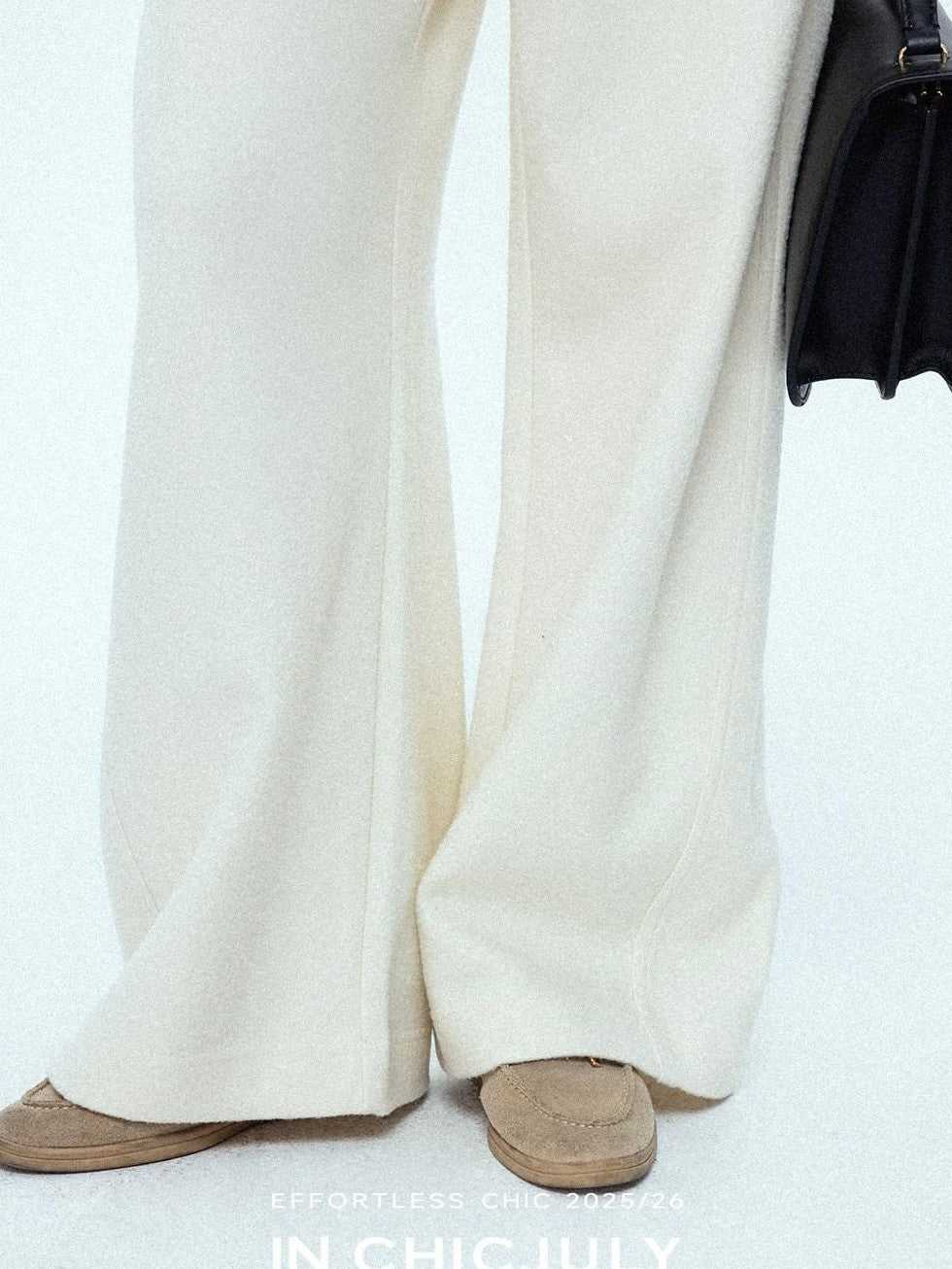 chicjuly Relaxed Minimalist Curved Slimming Women's Wool High Waist Wide-leg Pants