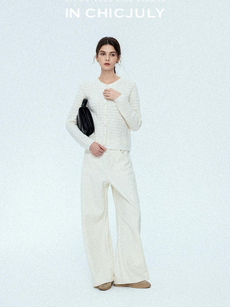 chicjuly Relaxed Minimalist Curved Slimming Women's Wool High Waist Wide-leg Pants