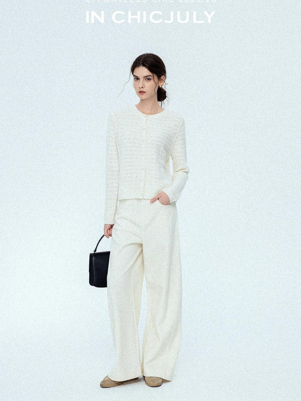 chicjuly Relaxed Minimalist Curved Slimming Women's Wool High Waist Wide-leg Pants