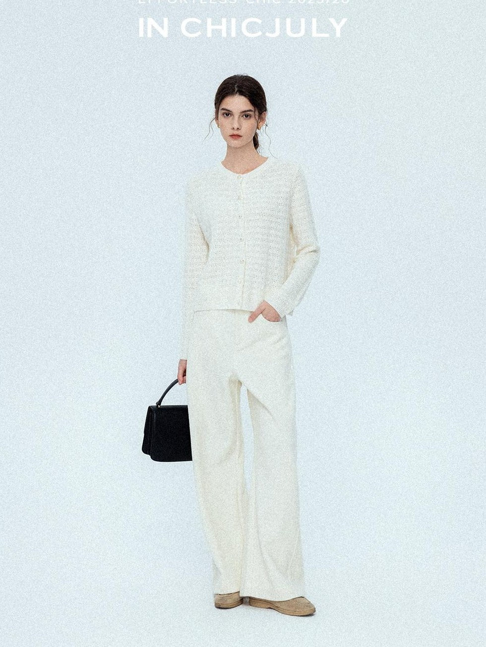 chicjuly Relaxed Minimalist Curved Slimming Women's Wool High Waist Wide-leg Pants