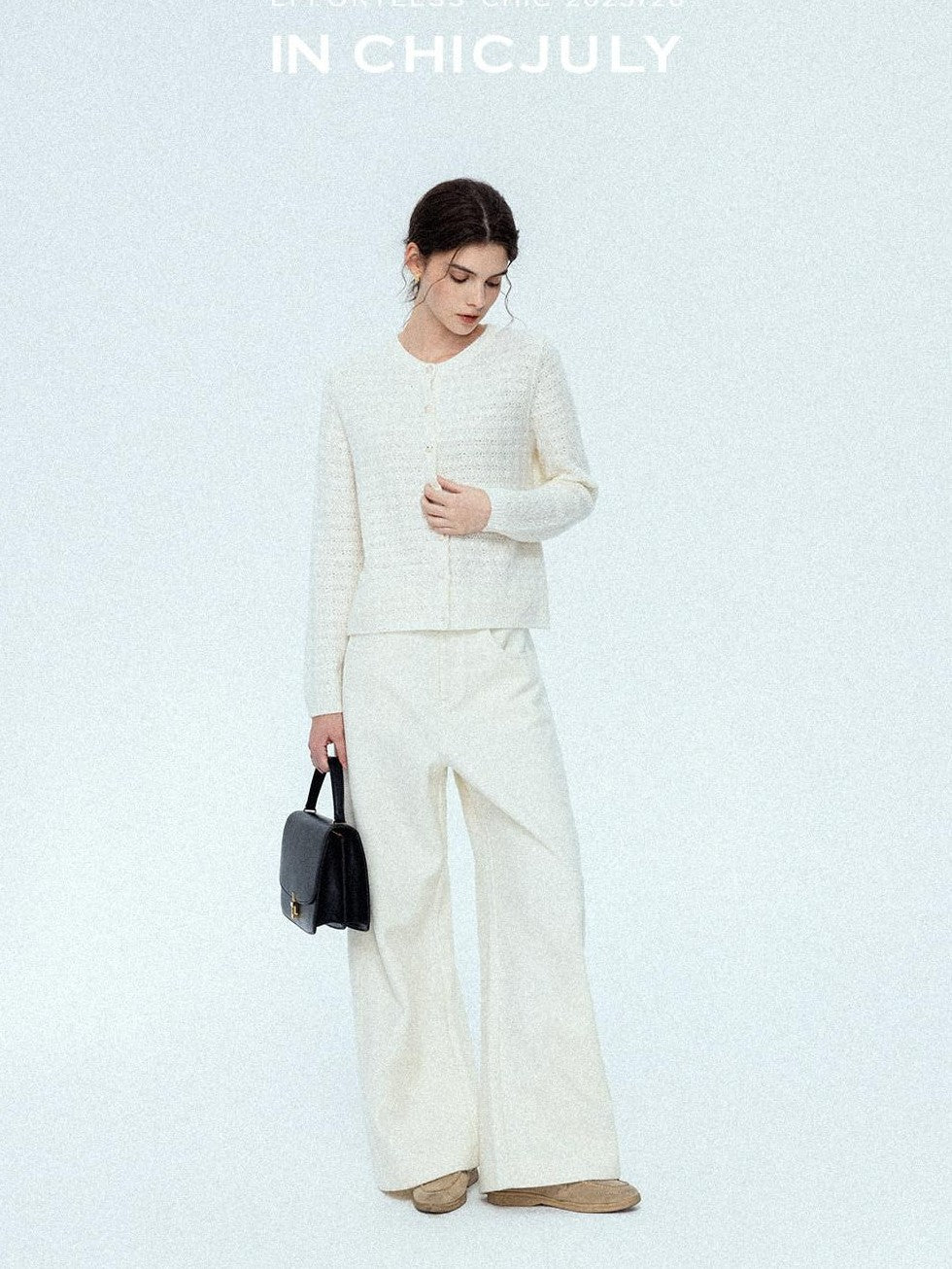 chicjuly Relaxed Minimalist Curved Slimming Women's Wool High Waist Wide-leg Pants
