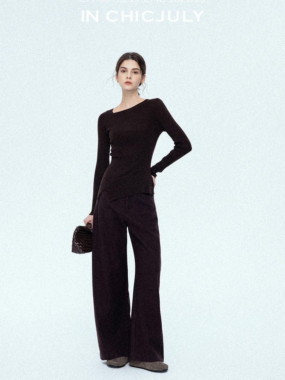 chicjuly Relaxed Minimalist Curved Slimming Women's Wool High Waist Wide-leg Pants