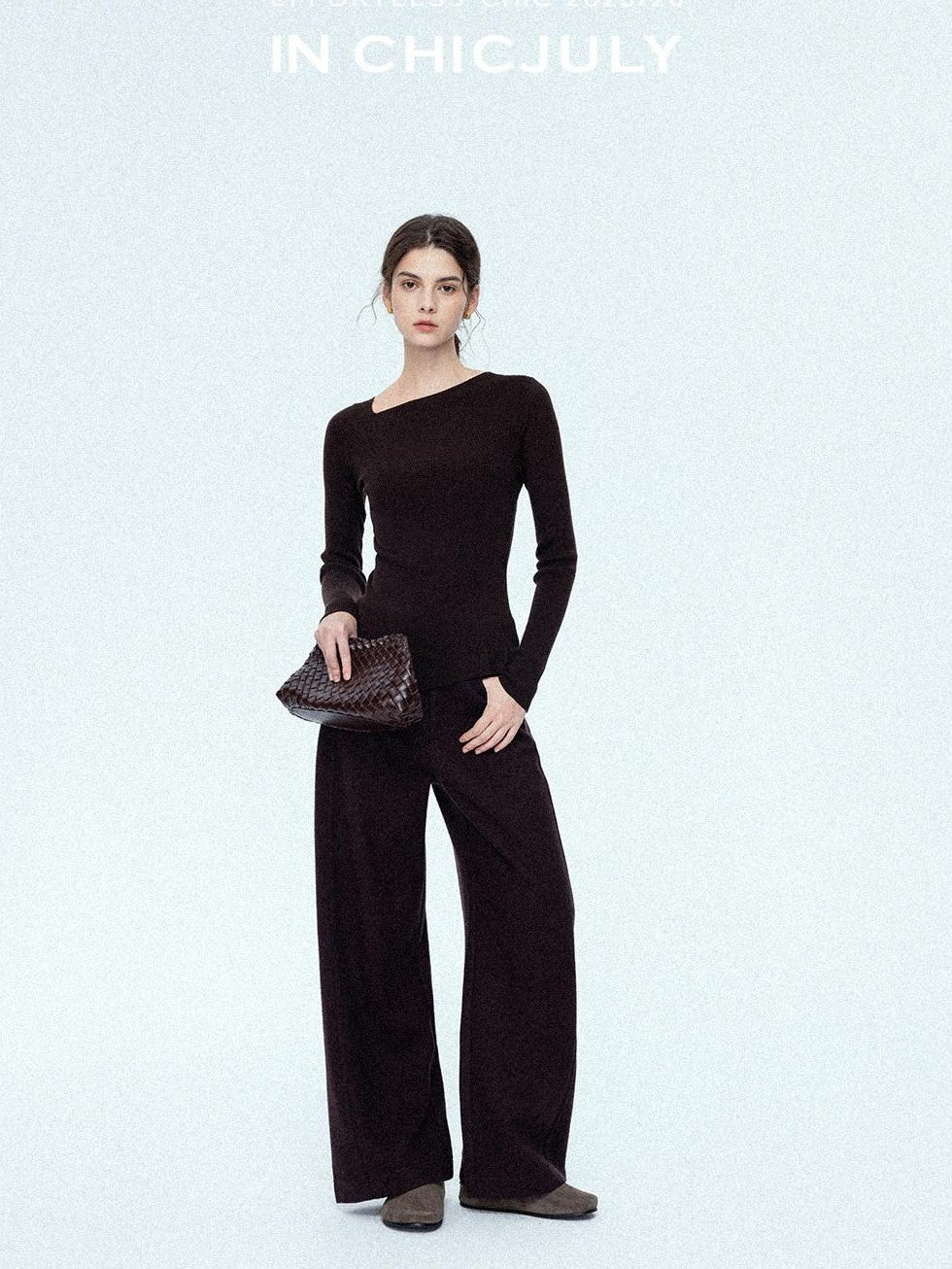 chicjuly Relaxed Minimalist Curved Slimming Women's Wool High Waist Wide-leg Pants