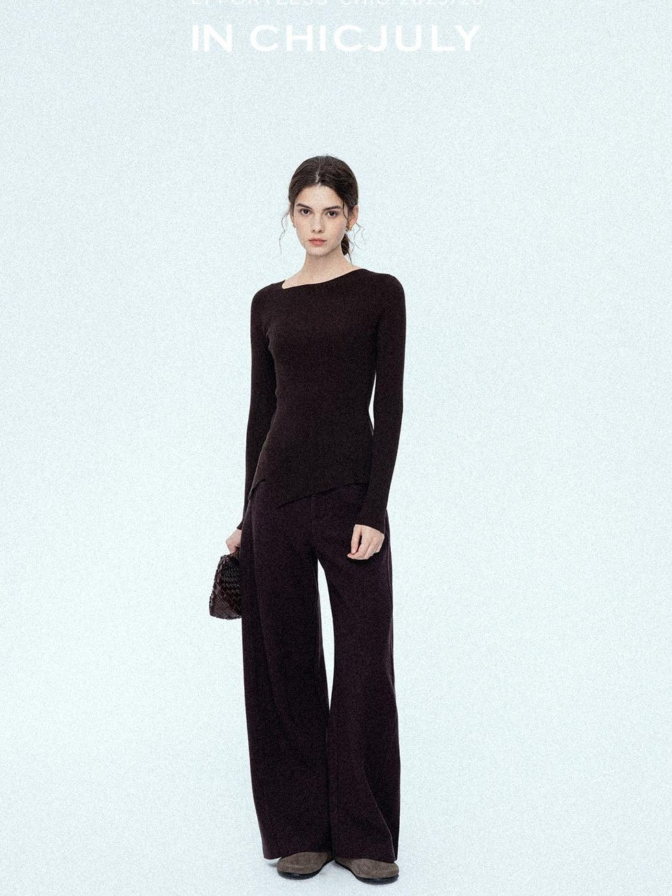 chicjuly Relaxed Minimalist Curved Slimming Women's Wool High Waist Wide-leg Pants