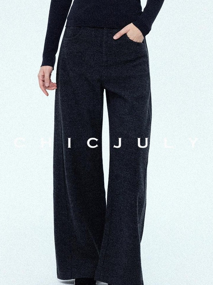 chicjuly Relaxed Minimalist Curved Slimming Women's Wool High Waist Wide-leg Pants
