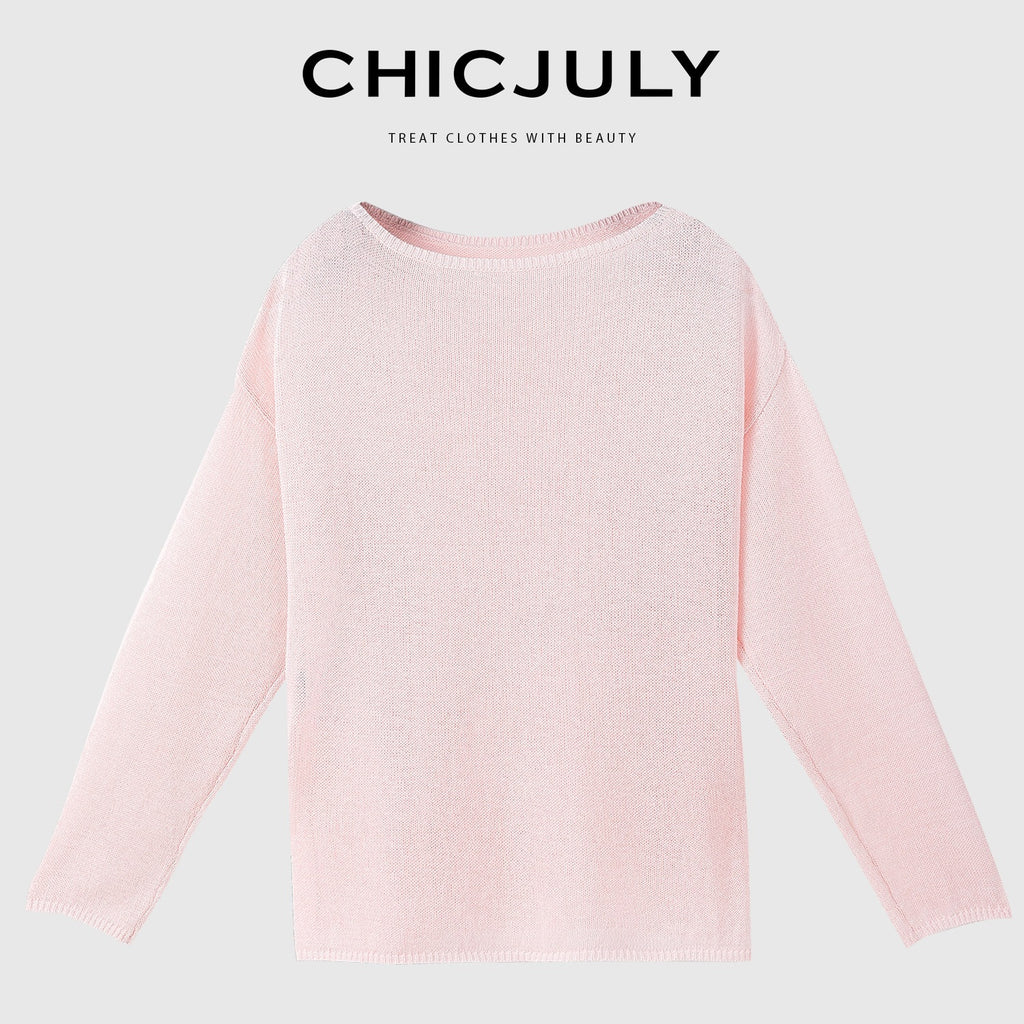 chicjuly Reverse Knit Rolled Hem Side Slit Women's Cotton Long Sleeve T-shirts 820141671852