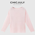 chicjuly Reverse Knit Rolled Hem Side Slit Women's Cotton Long Sleeve T-shirts 820141671852